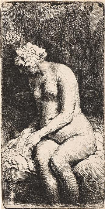 REMBRANDT VAN RIJN Woman Bathing her Feet at a Brook.                                                                                            